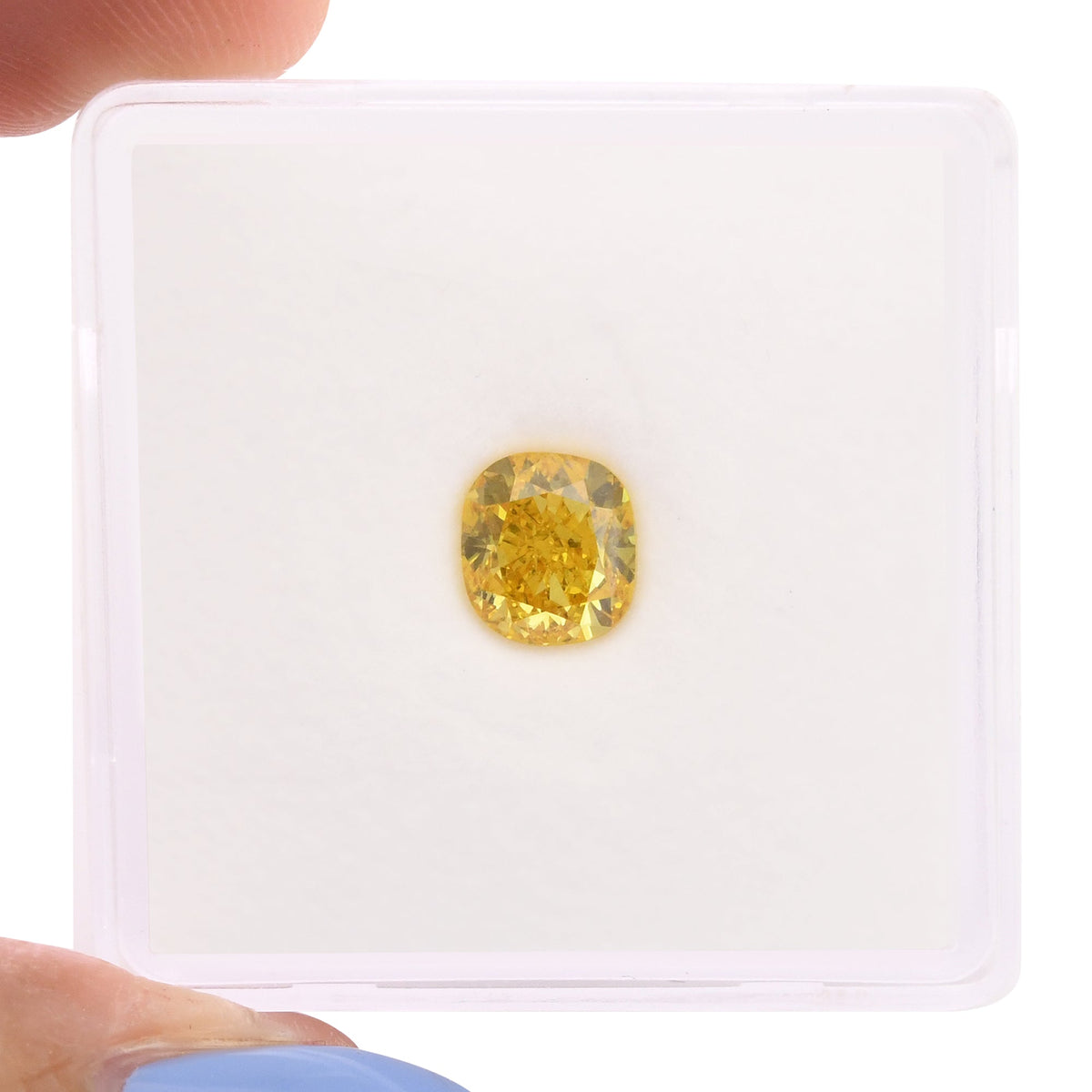 Kissenförmiger Diamant | 0,9 ct | Fancy Vivid Orange Yellow | SI2 | GIA | Ref 714844
