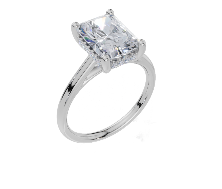 18ct Radiant 3.00Carat F/G VS/SI Cathedral Plain Hidden Halo Diamond Ring