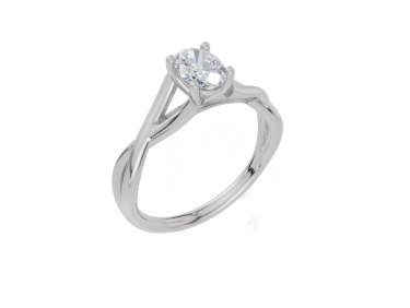 18ct Oval 0.30Carat G/H-CC SI Twisted Plain 4Pr Diamond Ring
