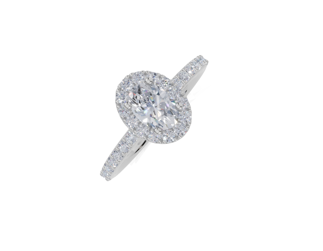 platinum Oval 0.40 Carat D/E/F-CC VVS Plain Plate Prong Single Halo Diamond Ring