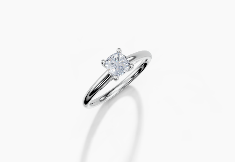 Platinum Cushion 0.5 Carat G/H SI Cathedral Plain 4Pr Diamond Ring