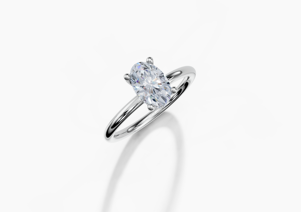 Platinum Oval 1 Carat G/H SI Plain Plain Hidden Halo Diamond Ring