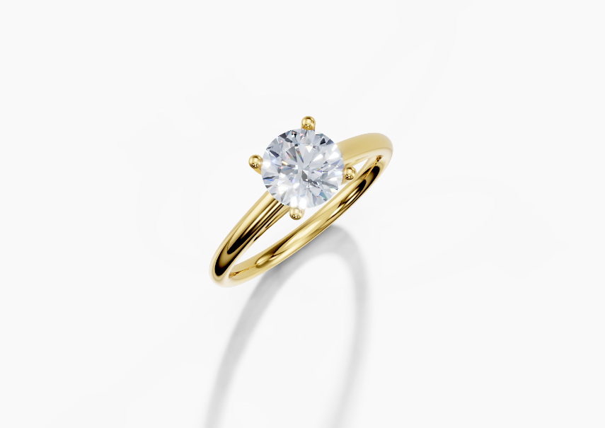 18K Round 1 Carat D/E/F VVS Cathedral Plain 4Pr Diamond Ring