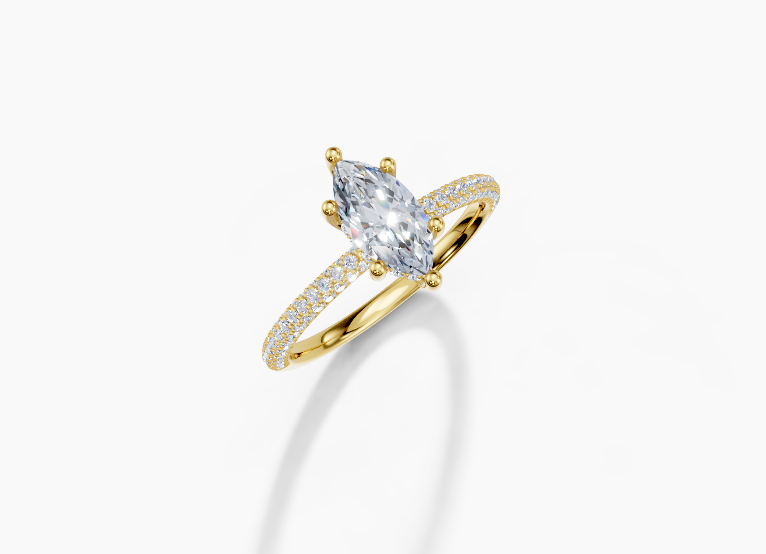 18K Marquise 0.7 Carat E/F VS Plain U Micro Hidden Halo Diamond Ring