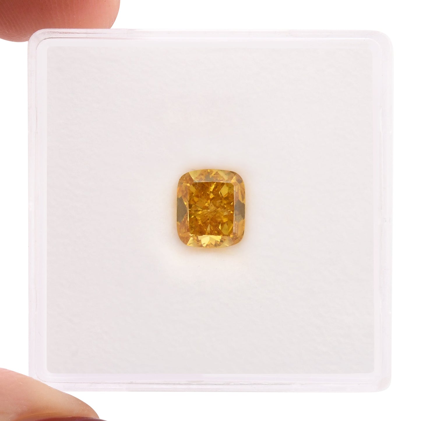 1.02 Carat Fancy Vivid Yellow Orange Cushion Diamond GIA
