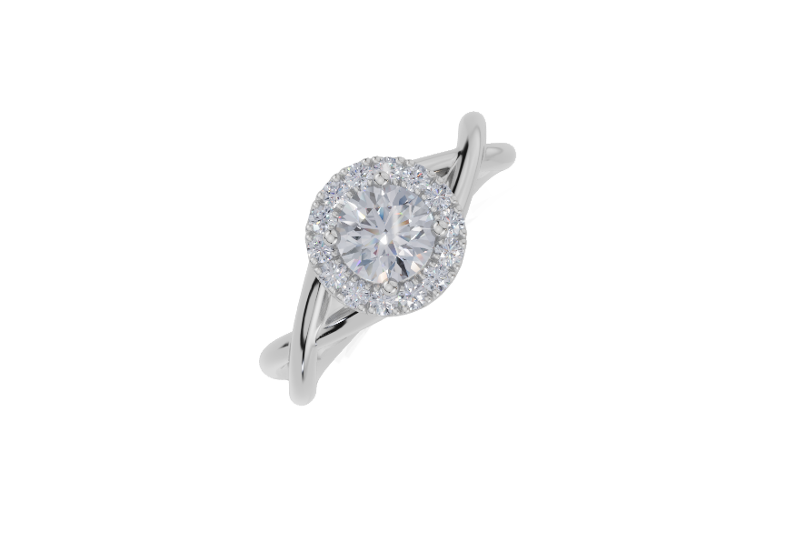 platinum Round 0.50 Carat D/E/F-LG VS/VVS Twisted Plain Single Halo Diamond Ring