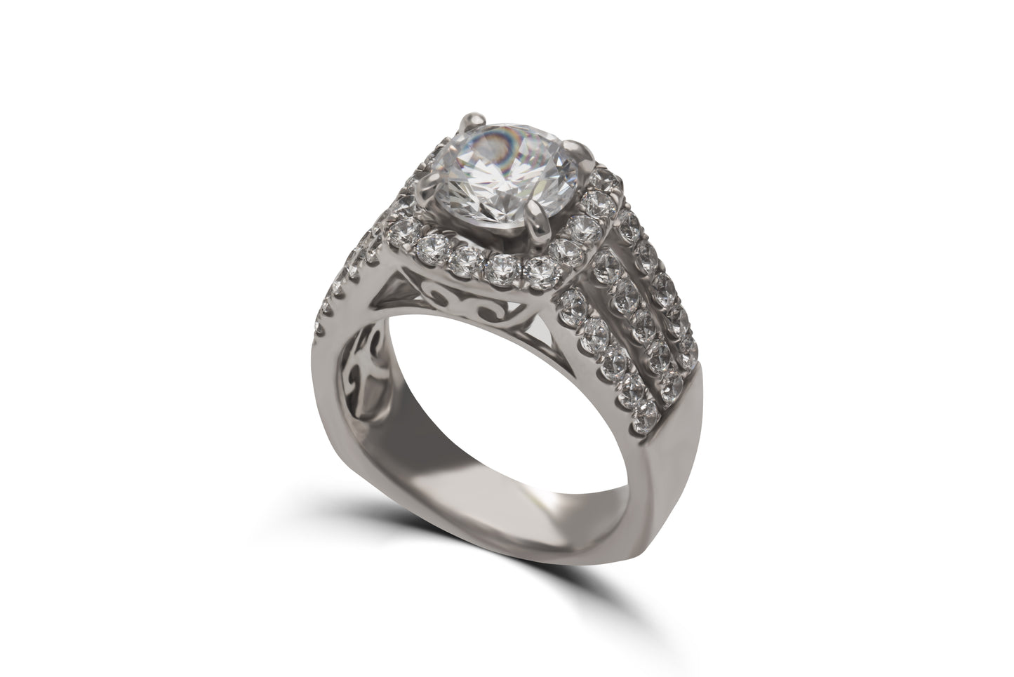 Verlobungsring Jessica mit 2ct Brillant und 1.4ct Pavé-Diamanten – glamouröses Design, erhältlich in München & Augsburg