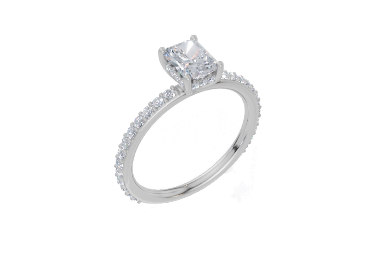 18ct Radiant 0.75Carat E/F-CO VS Plain Plate Prong Hidden Halo Diamond Ring