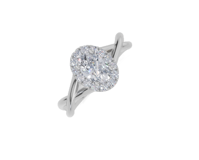 platinum Oval 0.30 Carat G/H-CC SI Twisted Plain Single Halo Diamond Ring