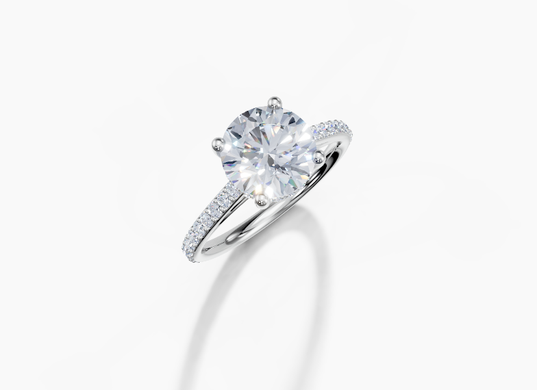 Platinum Round 2 Carat D/E/F VS/VVS Cathedral Plate Prong Hidden Halo Diamond Ring