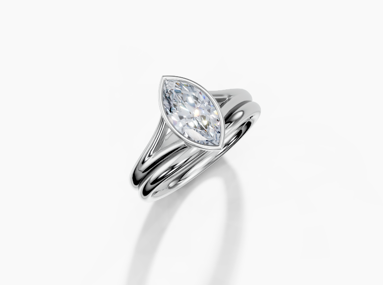 18K Marquise 1 Carat D/E/F VS/VVS Split Plain Bezel Diamond Ring