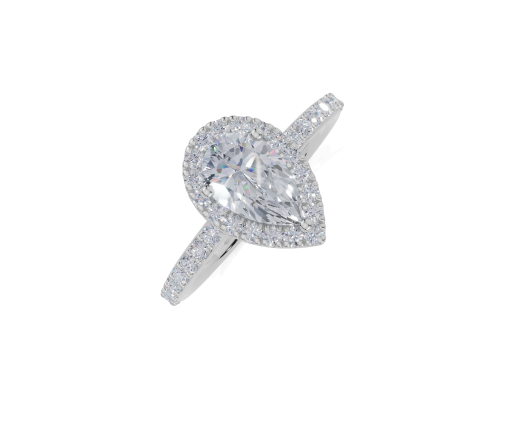 platinum Pear 0.75 Carat D/E/F-LG VS/VVS Plain Plate Prong Single Halo Diamond Ring