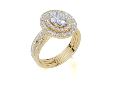 18ct Oval 1.00Carat F/G VS/SI Cathedral Plain Double Halo Diamond Ring