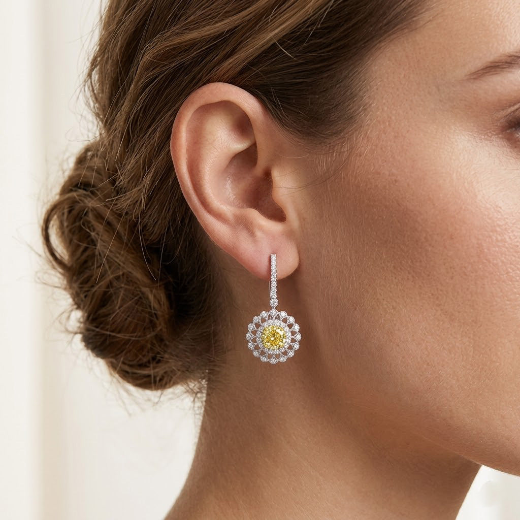 Fancy Yellow Round Brillant Halo Earrings