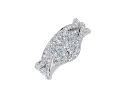 platinum Round 0.50 Carat F/G VS/SI Twisted Channel Single Halo Diamond Ring