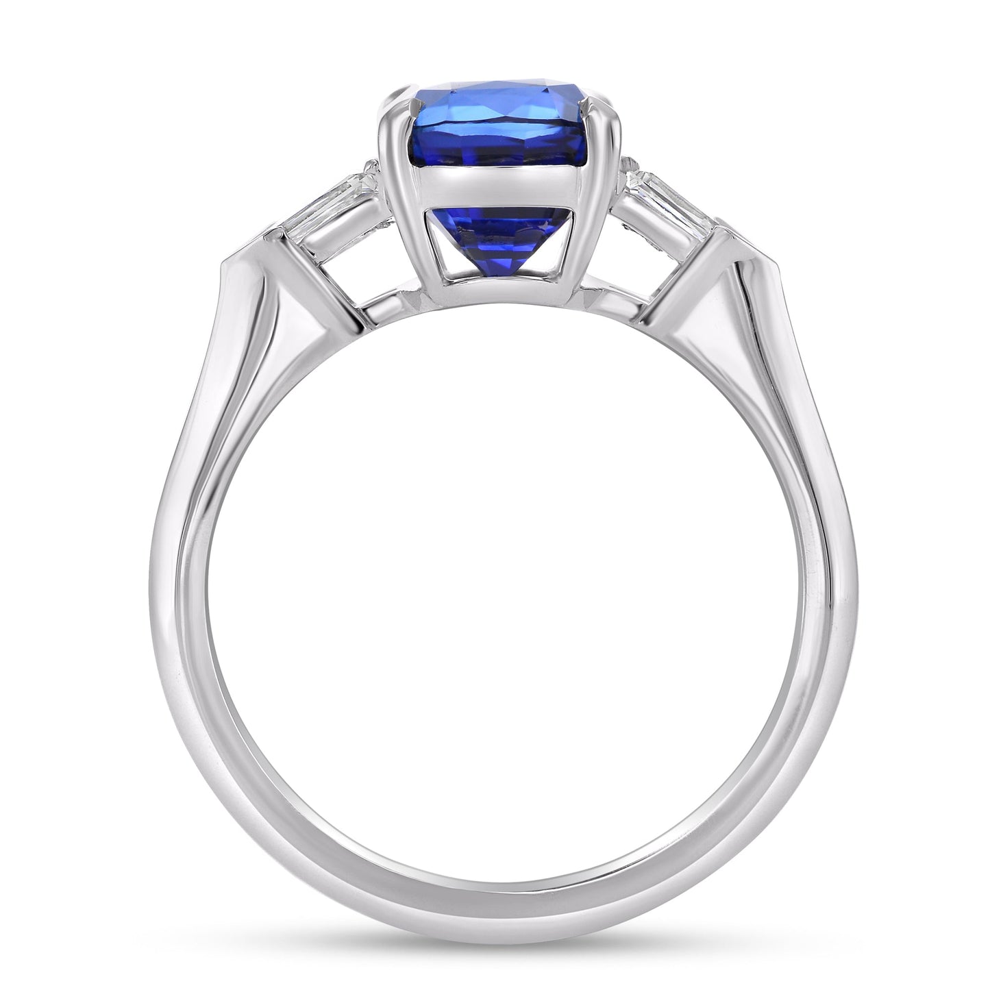 Royal Blue Sapphire Cushion & Diamond Engagement Ring