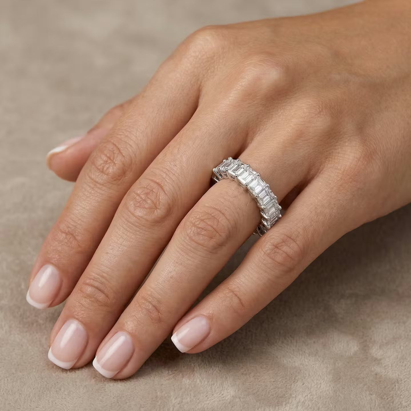 Platinum Emerald-Cut Diamond Full Eternity Band Ring