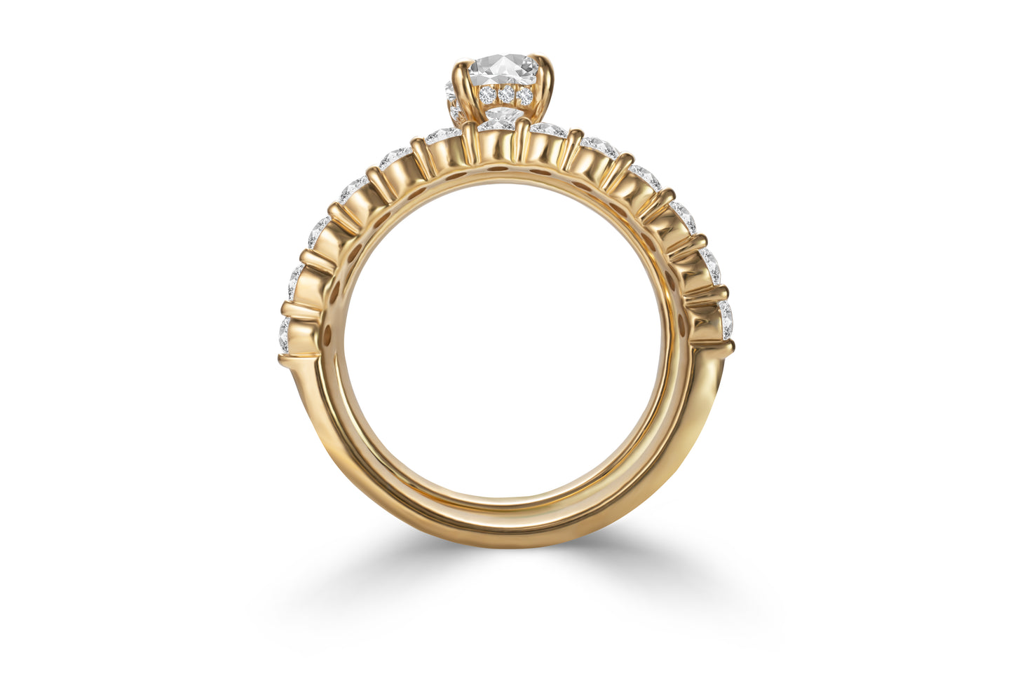 Eleganter Verlobungsring Ophelia mit 1 Karat Diamant und feinem Diamantbesatz auf der Ringschiene – erhältlich in München und Augsburg