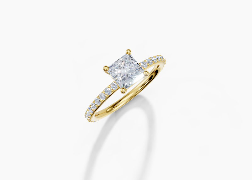 18K Princess 1 Carat D/E/F VS/VVS Plain Plate Prong 4Pr Diamond Ring