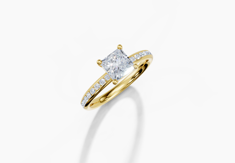 18K Princess 1 Carat F/G VS/SI Plain Channel 4Pr Diamond Ring