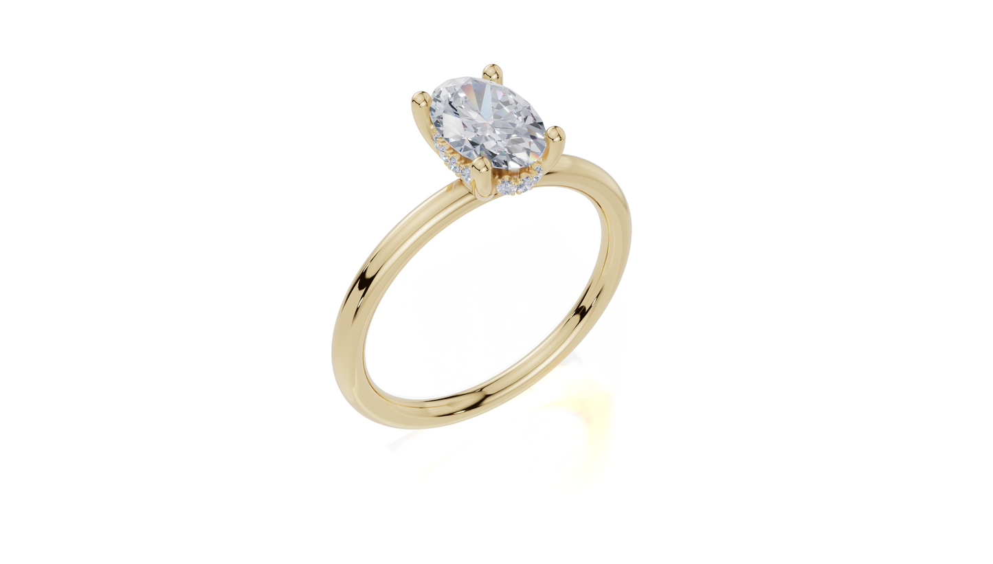 18ct Oval 1.00Carat D/E/F-LG VS/VVS Plain Plain Hidden Halo Diamond Ring