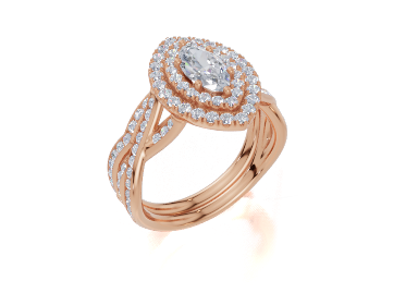 18ct Marquise 0.50Carat G/H-CO SI Twisted Channel Double Halo Diamond Ring