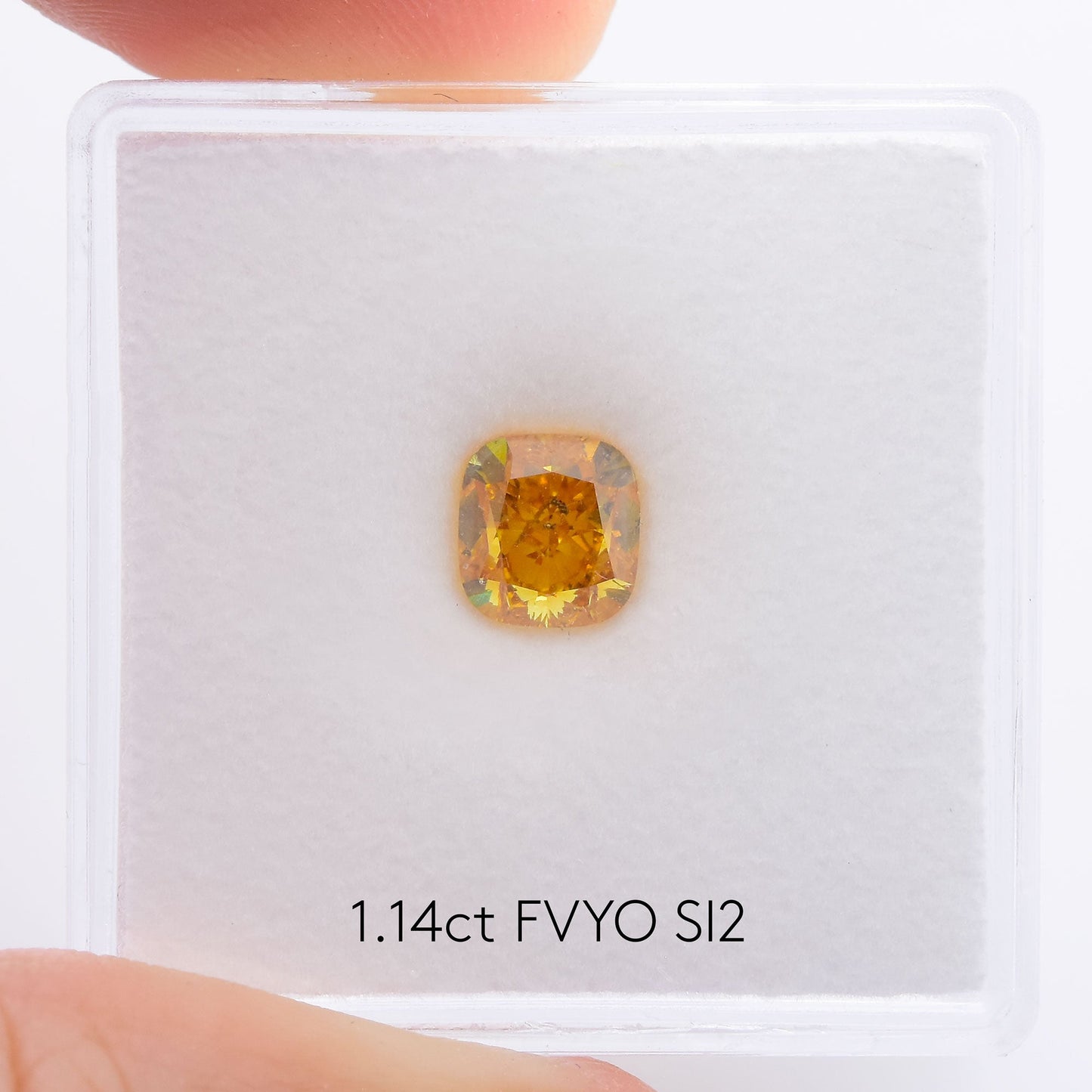 1,14 Karat Fancy Vivid Yellow Orange Cushion Diamond SI2 GIA