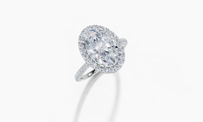 18K Oval 3 Carat D/E/F VS/VVS Plain U Micro Single Halo Diamond Ring