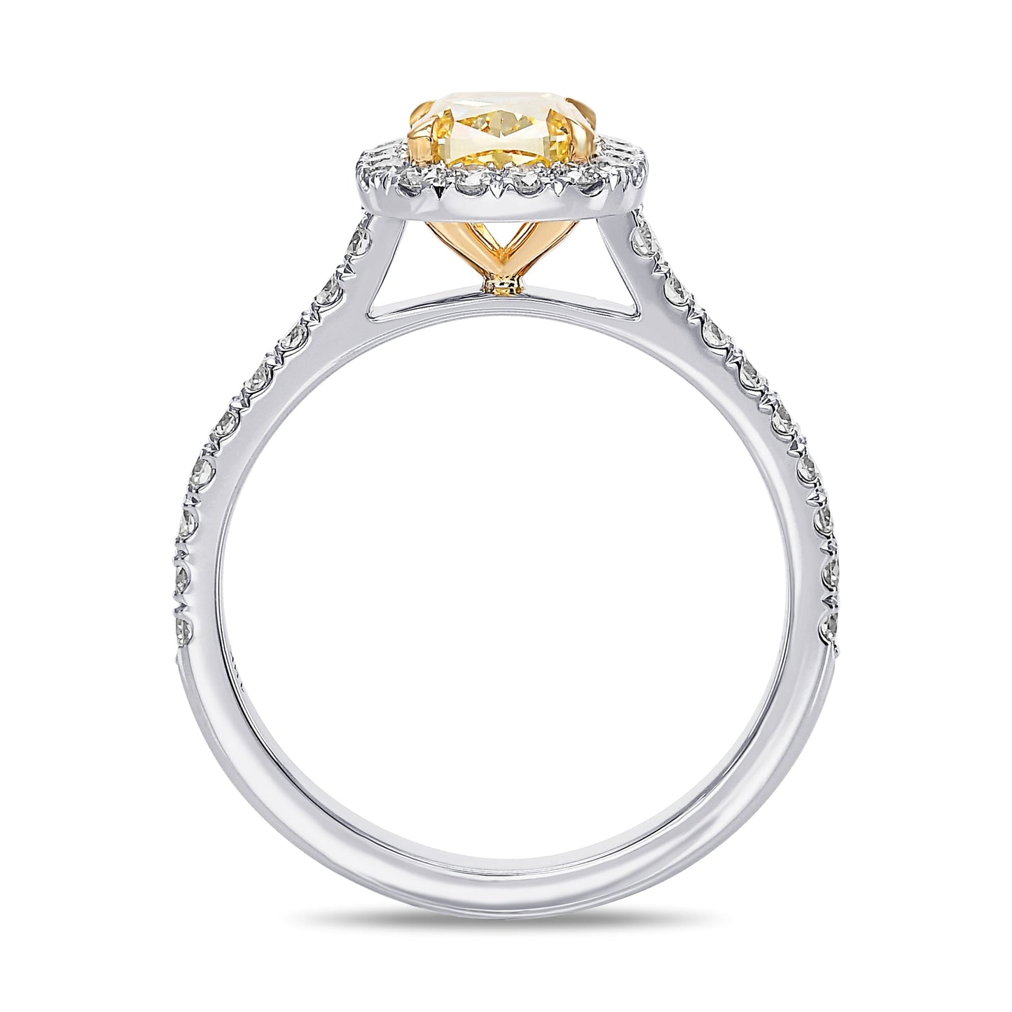 Ring mit Halo und kissenförmigem, leuchtend gelbem Diamanten