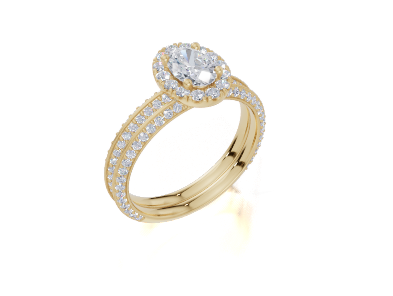 18ct Oval 0.40Carat D/E/F-LG VS/VVS Knife Edge Pave Single Halo Diamond Ring