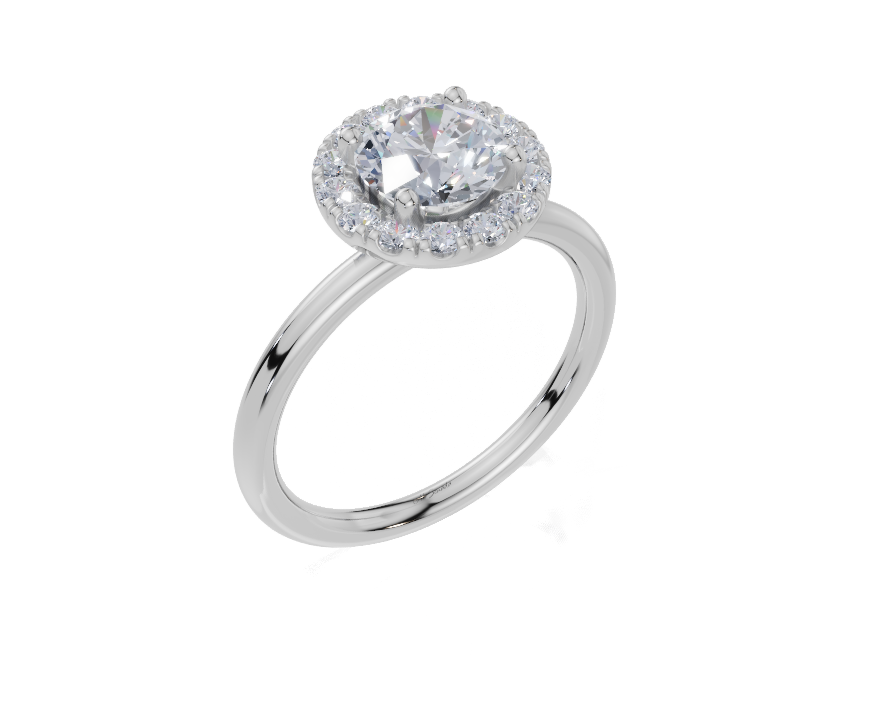 18ct Round 1.00Carat E/F-CC VS Plain Plain Single Halo Diamond Ring