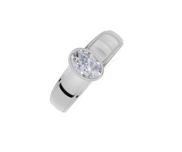 platinum Oval 0.40 Carat D/E/F-CO VVS Wide Plain Plain Bezel Diamond Ring