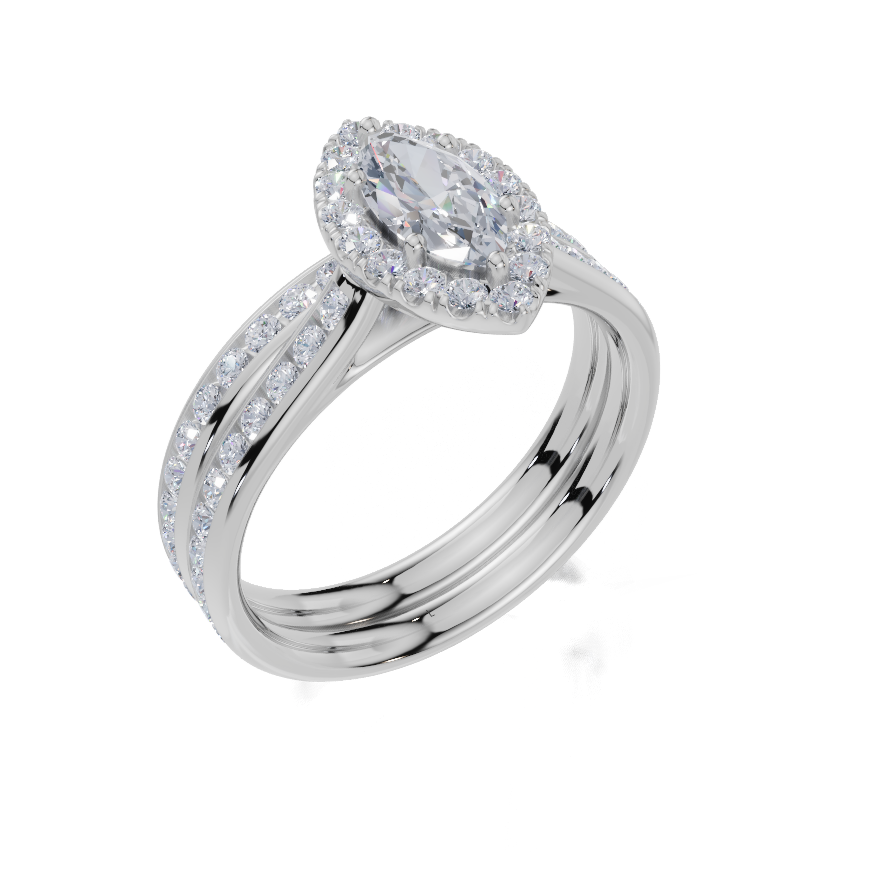 18ct Marquise 0.30Carat D/E/F-CC VVS Cathedral Channel Single Halo Diamond Ring