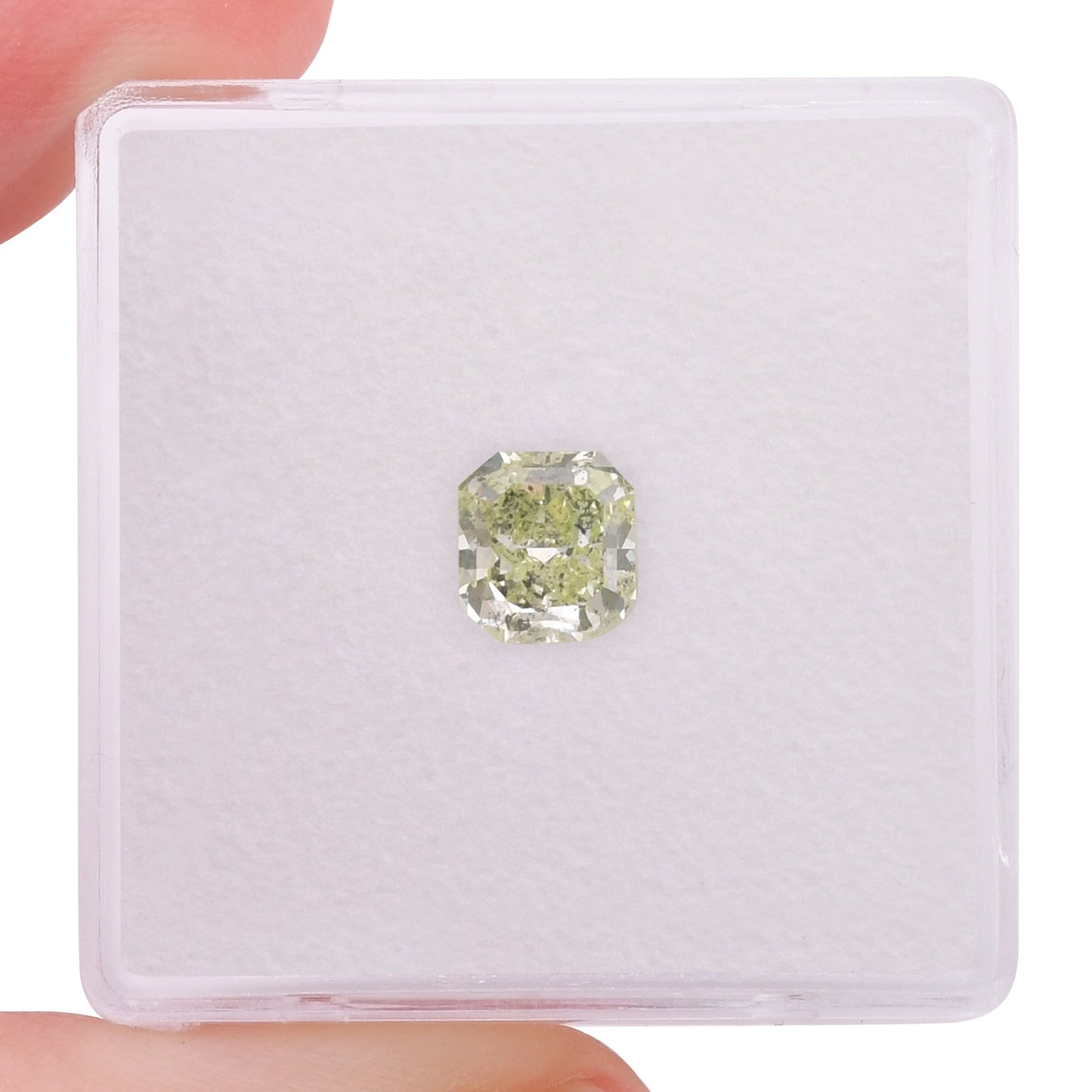 0.86 Carat Fancy Yellow Green Radiant Diamond (I2) GIA