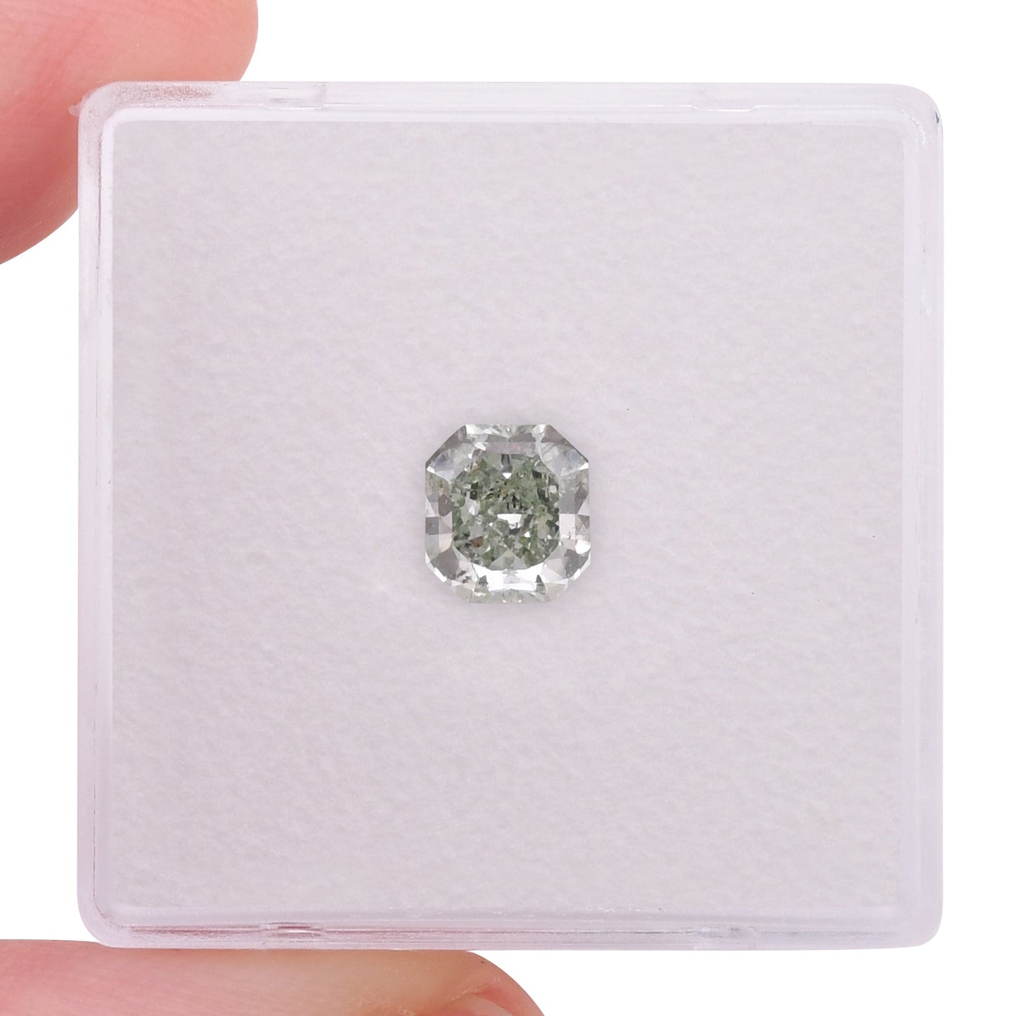 0.88 Carat Fancy Grayish Green Radiant Diamond I1 GIA