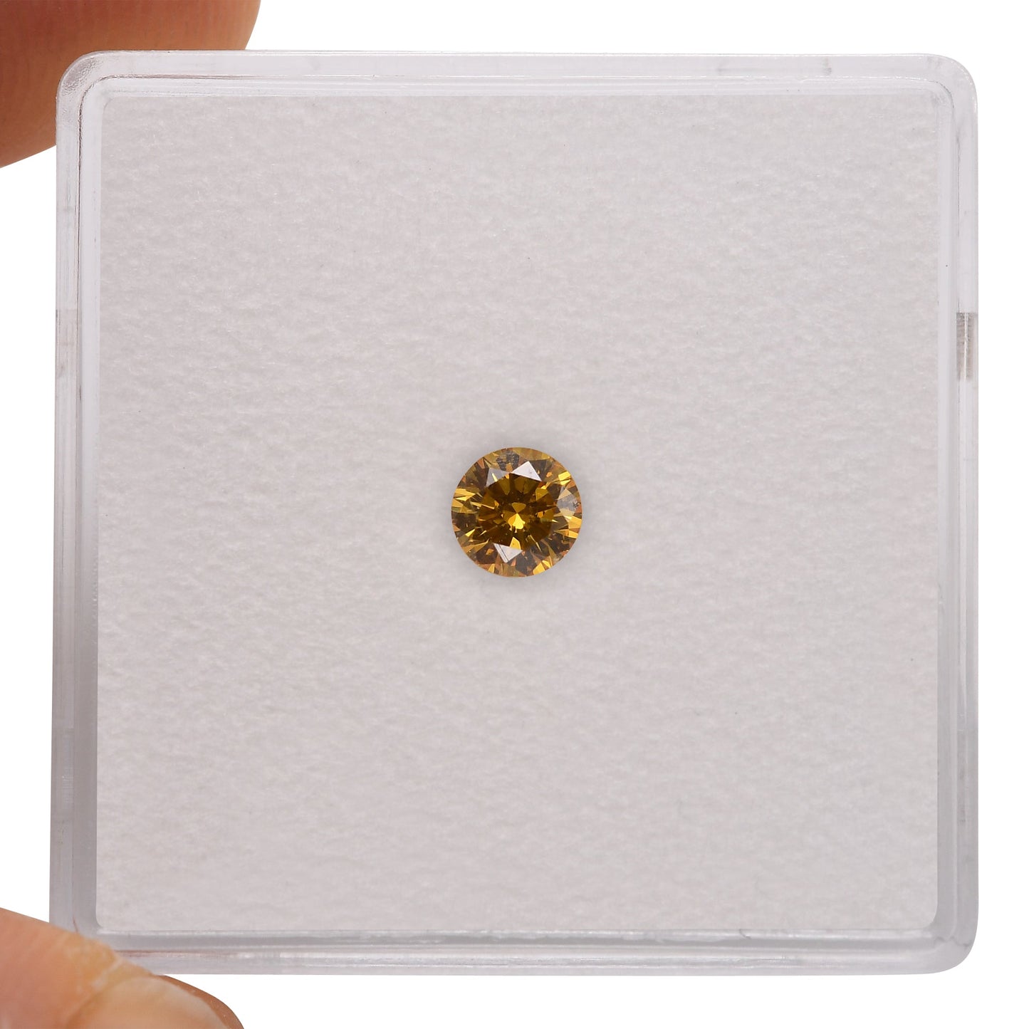 0.23 Carat Fancy Deep Orangy Yellow Round Brilliant Diamond VVS2 GIA