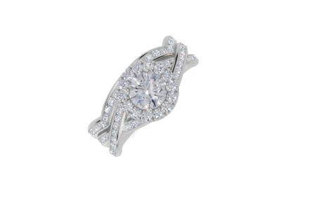 platinum Round 0.50 Carat F/G VS/SI Twisted Channel Single Halo Diamond Ring