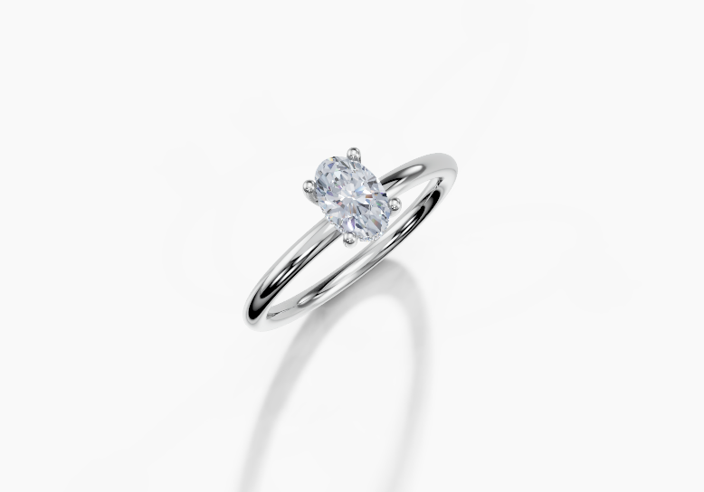18K Oval 0.4 Carat F/G VS/SI Plain Plain Hidden Halo Diamond Ring