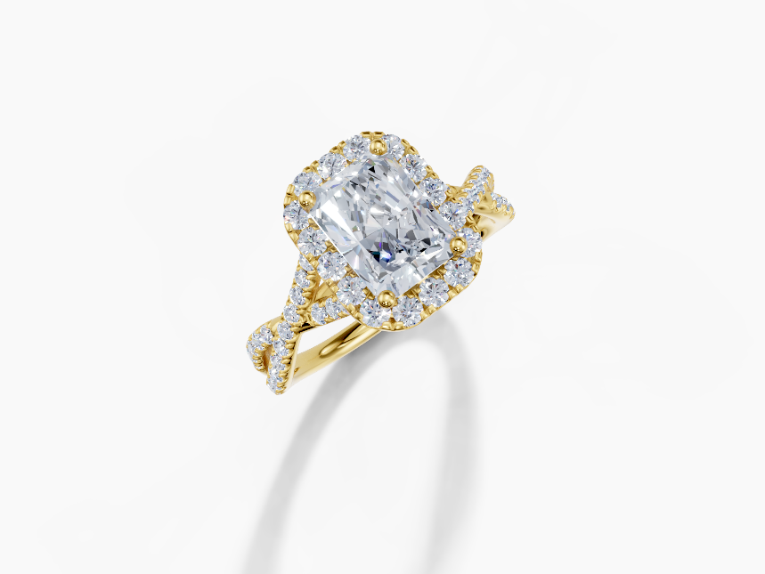 18K Radiant 1.5 Carat G/H SI Twisted U Micro Single Halo Diamond Ring
