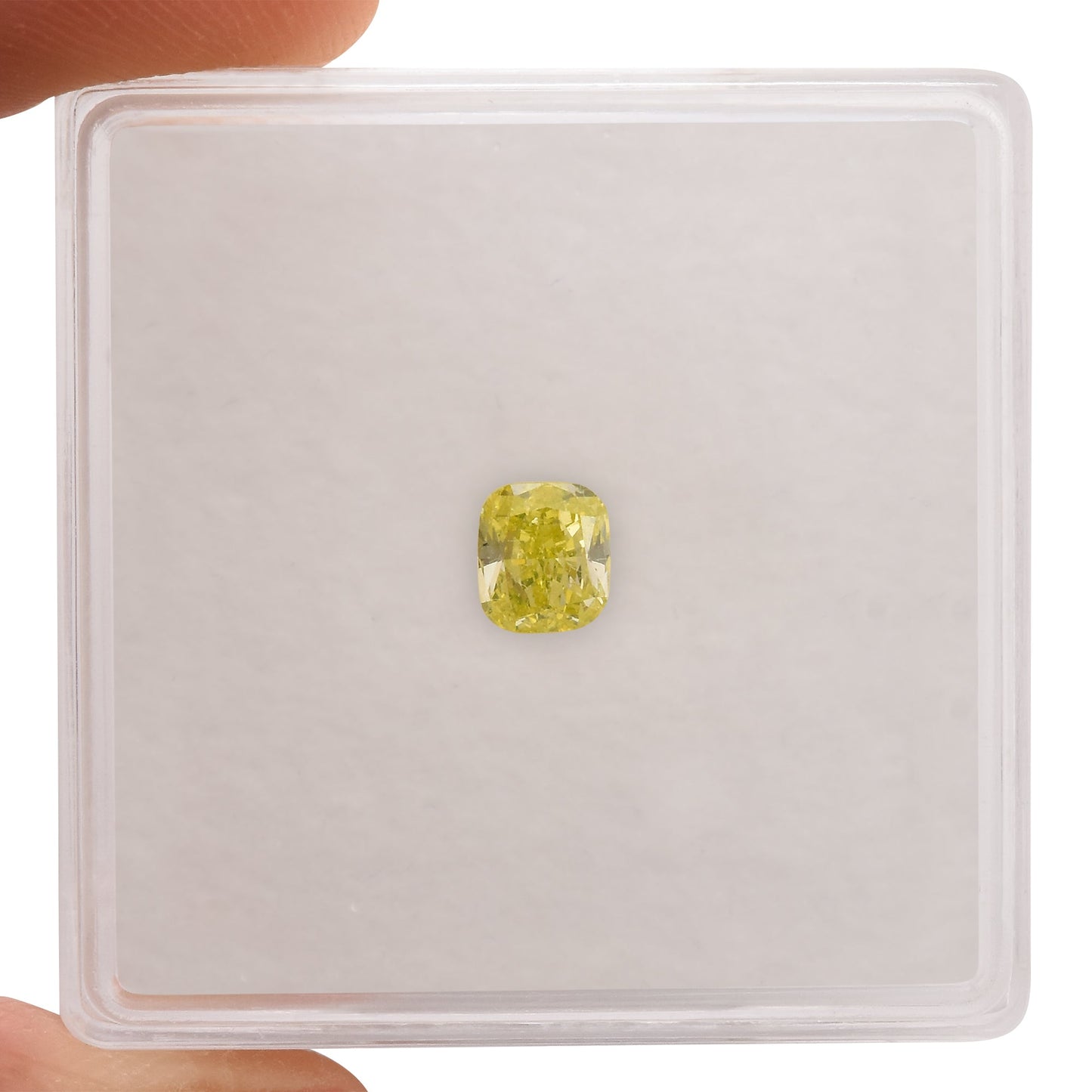 0,38 Karat Fancy Intense Green Yellow Cushion Diamond SI2 GIA