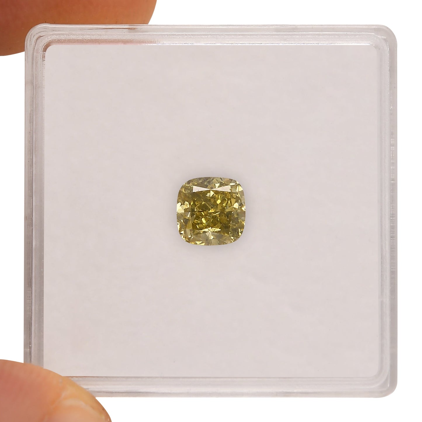 0.73 Carat Fancy Deep Grayish Greenish Yellow Cushion Diamond SI2 GIA