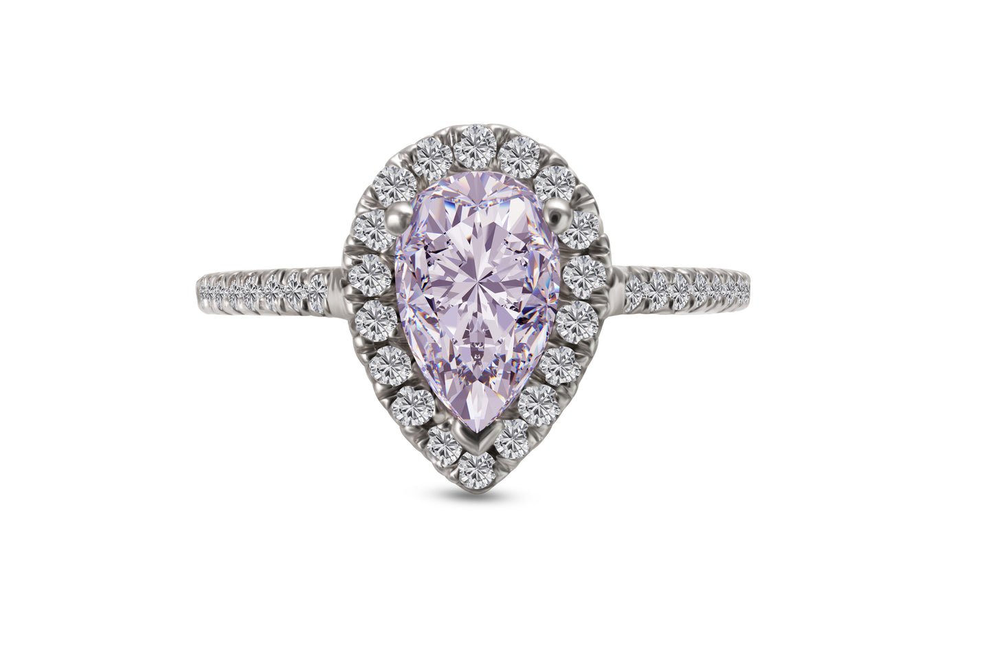 Eleganter Verlobungsring Rosa mit 0.52 Karat Natur-Fancy-Pink-Diamant im Pearshape-Schliff, umgeben von einem Diamant-Halo – erhältlich in München und Augsburg