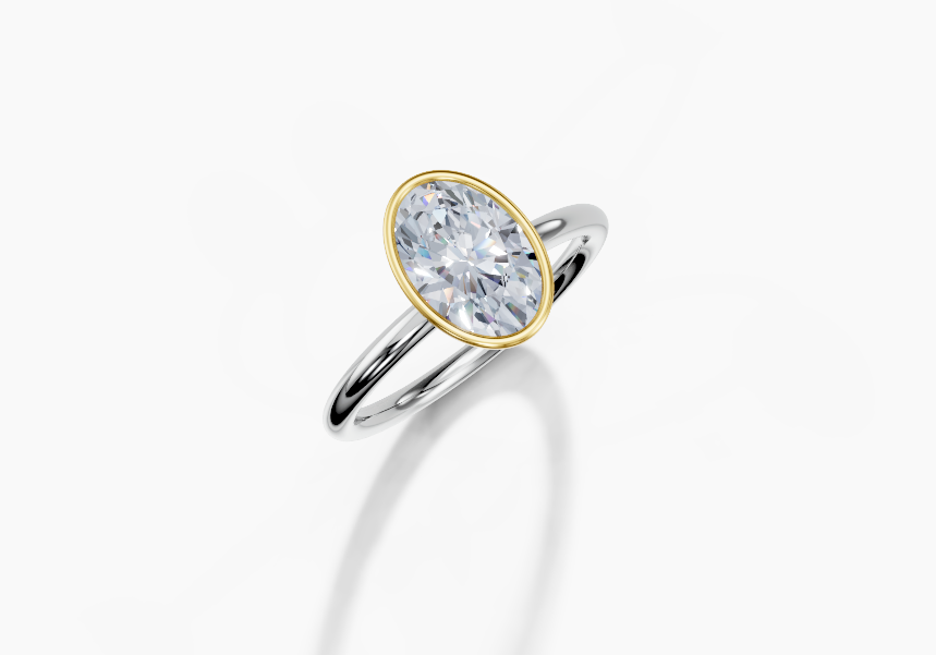 18K Oval 1.5 Carat D/E/F VS/VVS Plain Plain Bezel Diamond Ring