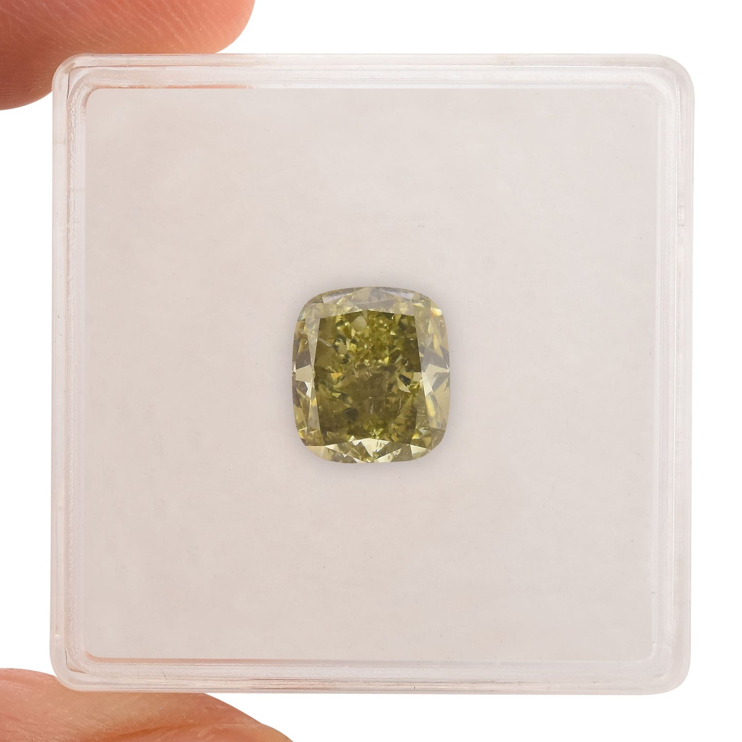 1,88 Karat Fancy Deep Green Yellow Cushion Diamond (SI2) GIA