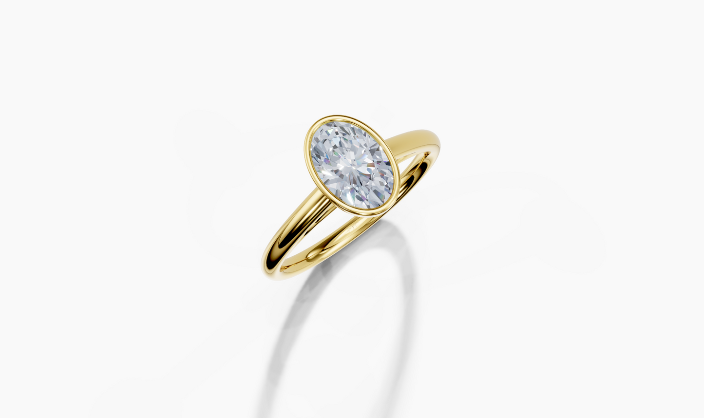 18K Oval 1 Carat G/H SI Cathedral Plain Bezel Diamond Ring