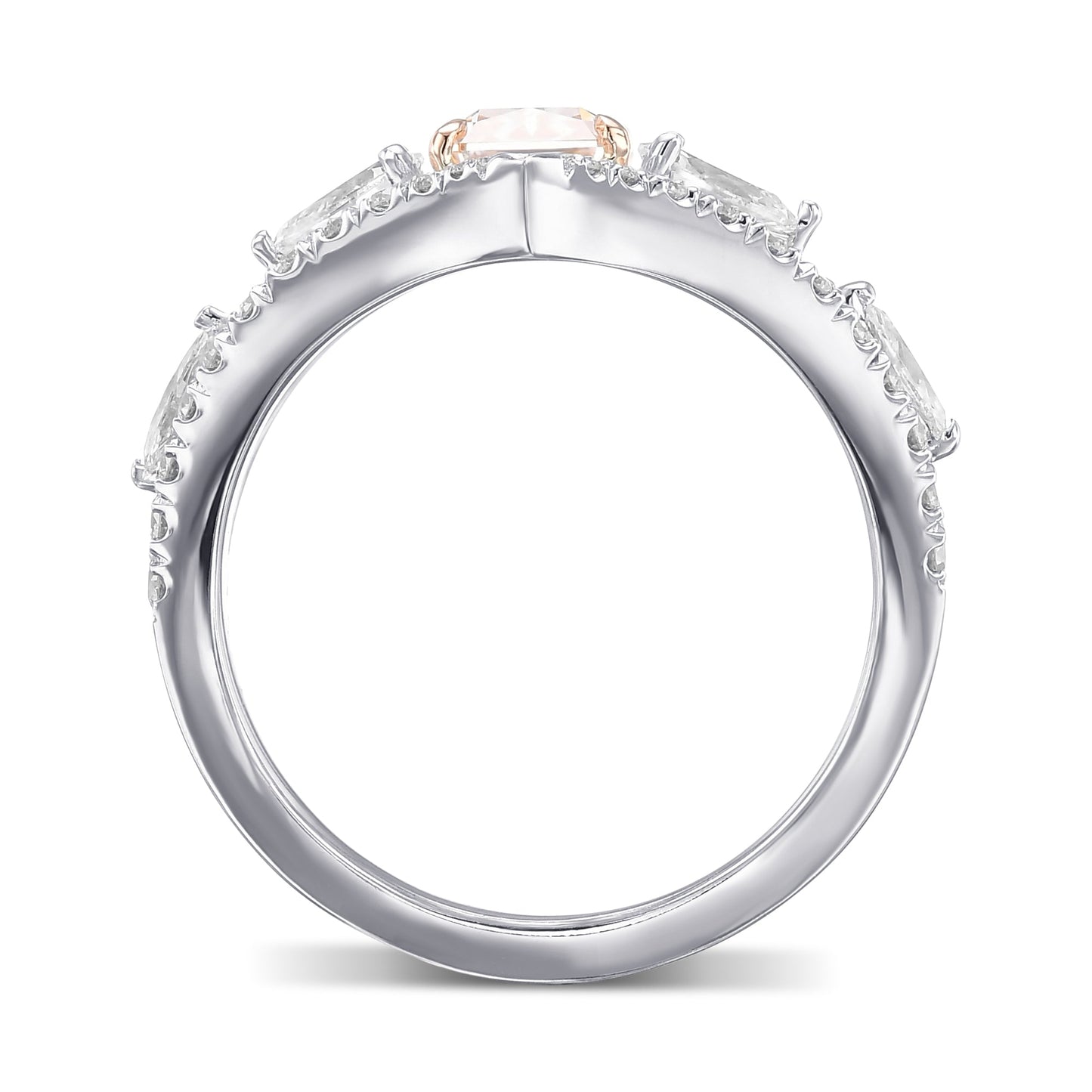 Extraordinary Fancy Light Pink Brown Radiant Diamond Side-stone Ring