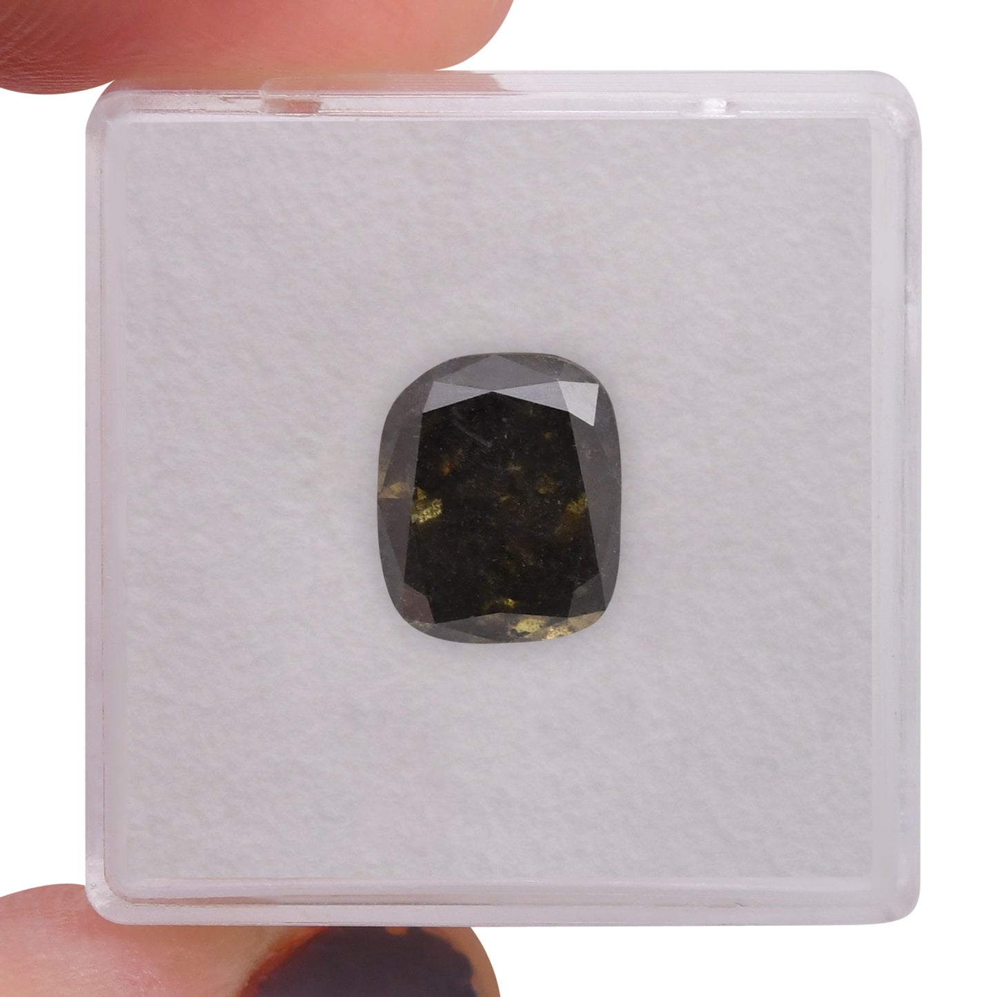 4,06 Karat Fancy Dark Gray Yellowish Green Cushion Diamond (SI2) GIA
