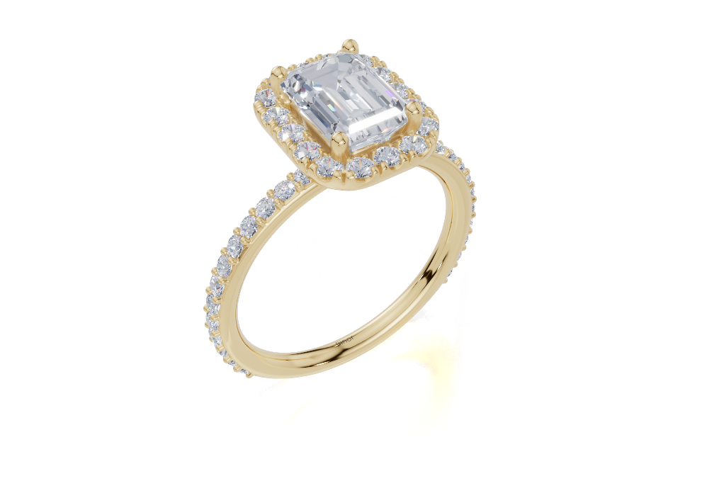 18ct Emerald 1.50Carat D/E/F-LG VS/VVS Plain Plate Prong Single Halo Diamond Ring