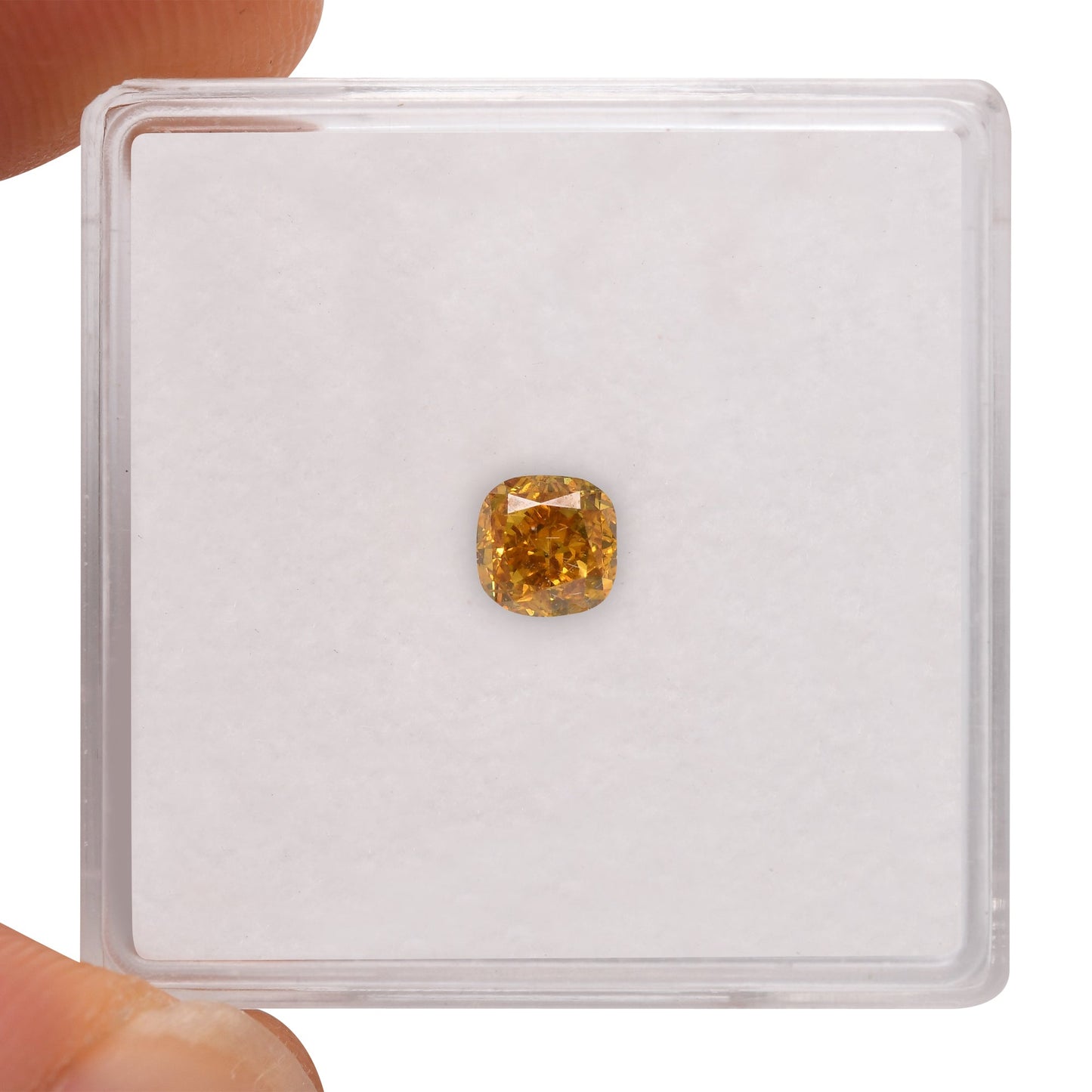 0,54 Karat Fancy Deep Orange Yellow Cushion Diamond SI2 GIA