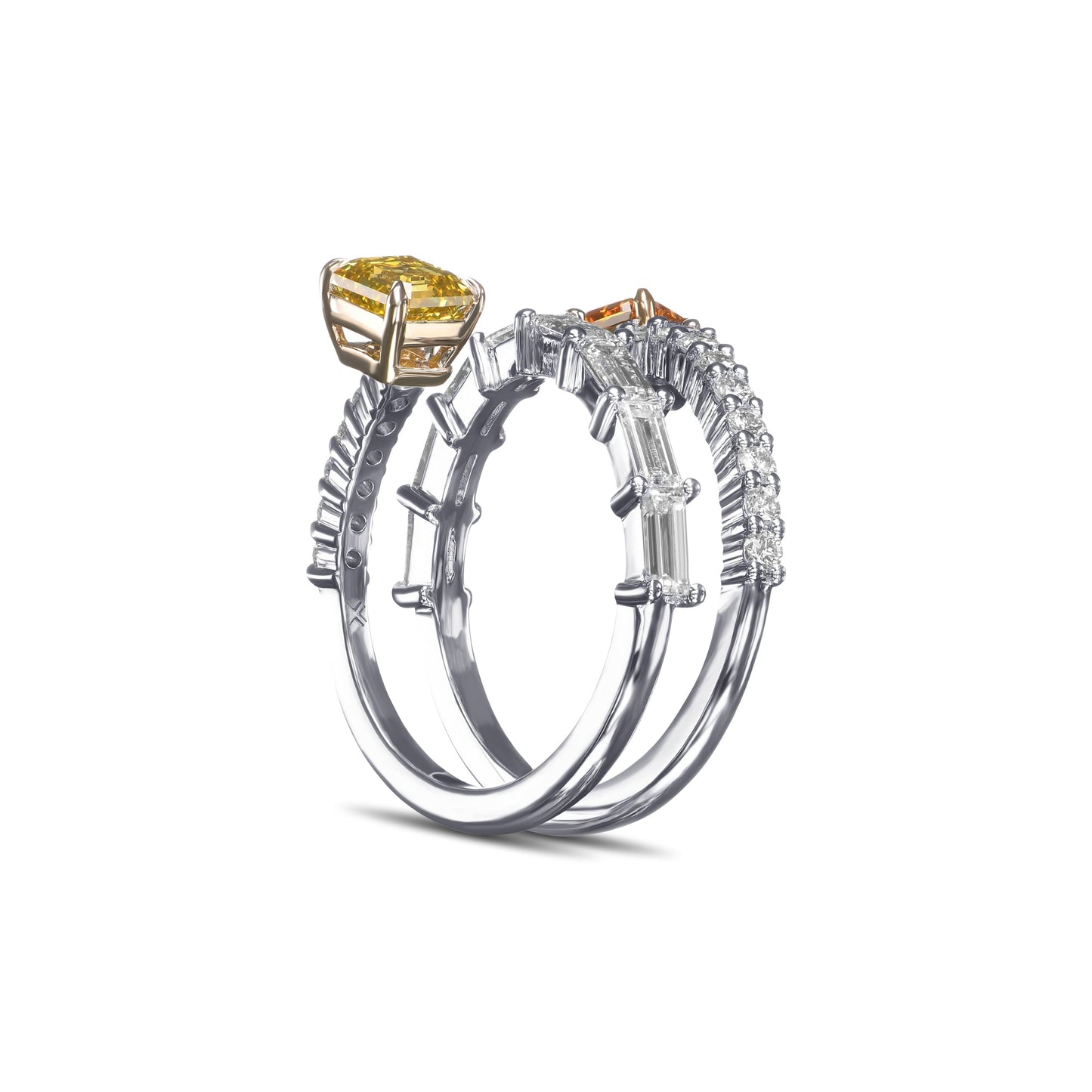 Mix Color Two-stone Crossover Diamond Ring